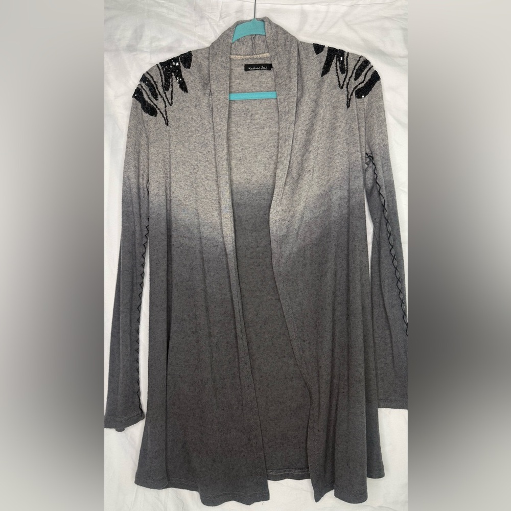 Gray Ombre Open long Front shrug with Black Sequin Detail on the shoulders